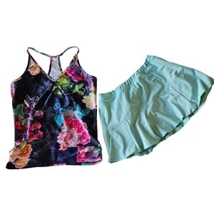 Harley La France Two Piece floral Tennis Set S Top M Skort